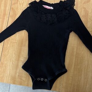 Chic Black Lace Collar Kids Bodysuit